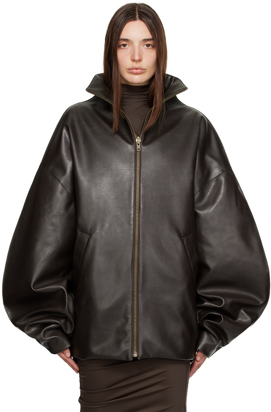 Photo: SELASI Brown Oversized Faux-Leather Jacket