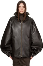 SELASI Brown Oversized Faux-Leather Jacket