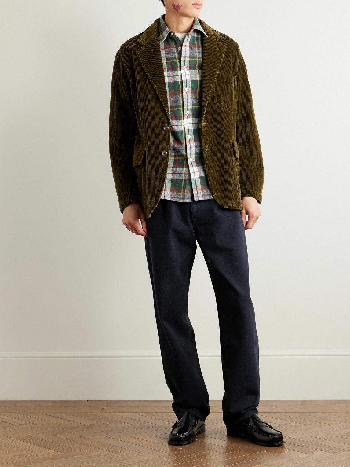 Noah - Straight-Leg Pleated Brushed Organic Cotton-Twill Trousers - Blue