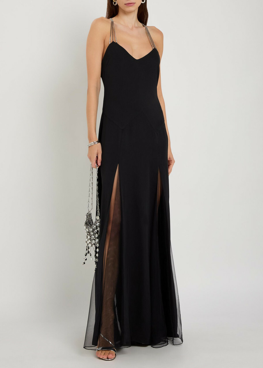 Anna October Ariadne Embellished Stretch-crepe Maxi Dress Black