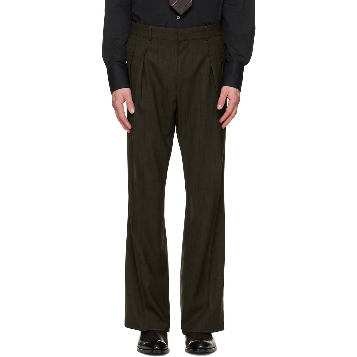 TOM FORD Brown Light Fresco Stripe Wide Leg Trousers