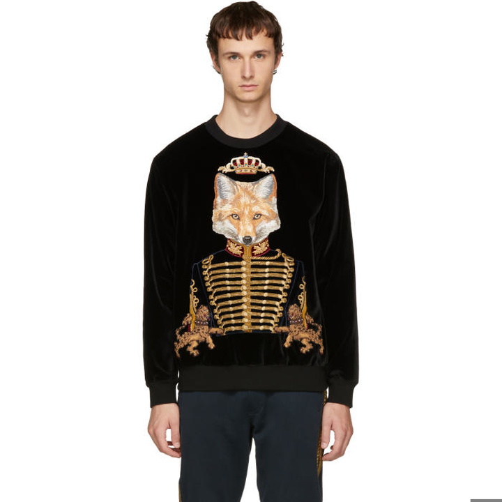 Photo: Dolce and Gabbana Black Velvet Royal Fox Sweatshirt 