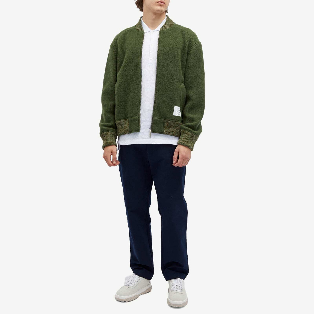 Thom Browne Men's Wool Fleece Bomber Jacket in Dark Green