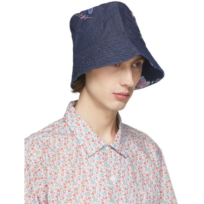 Engineered Garments Indigo Denim Floral Bucket Hat Engineered Garments