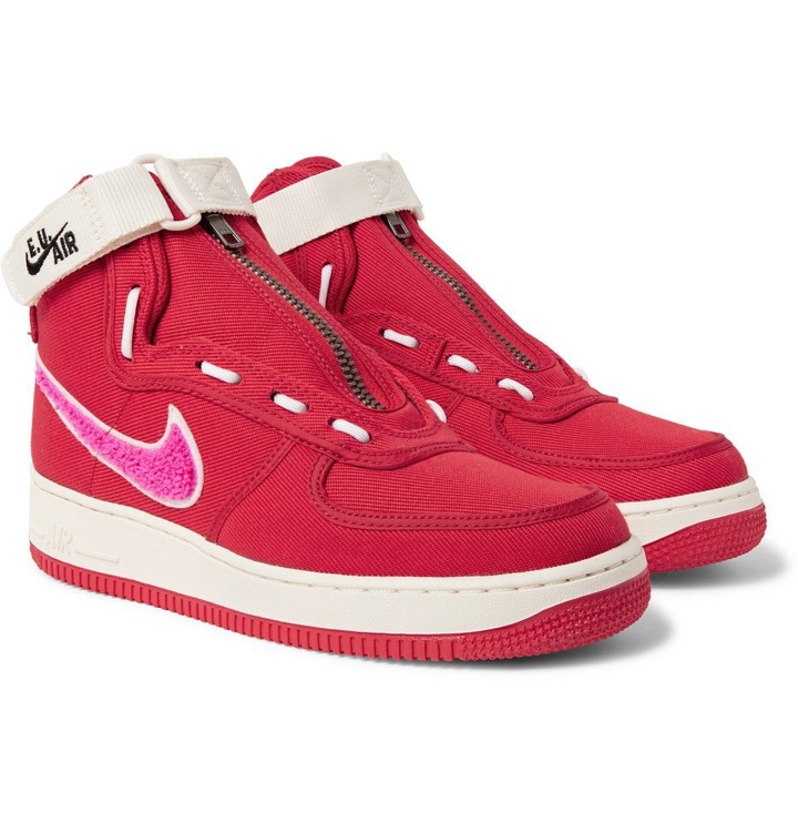 Photo: Nike - Emotionally Unavailable Air Force 1 Zipped Canvas High-Top Sneakers - Red