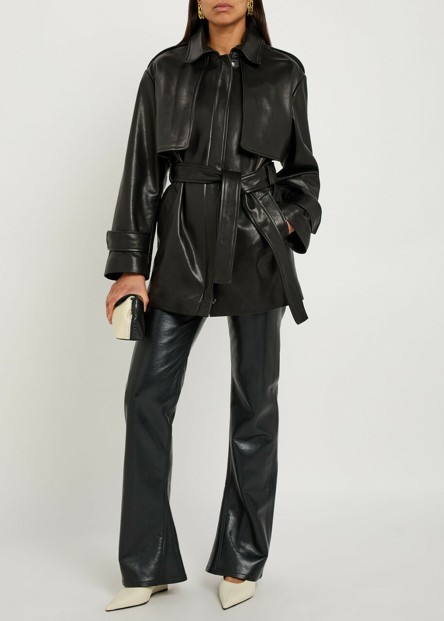 Nour Hammour Priya Belted Leather Jacket Black