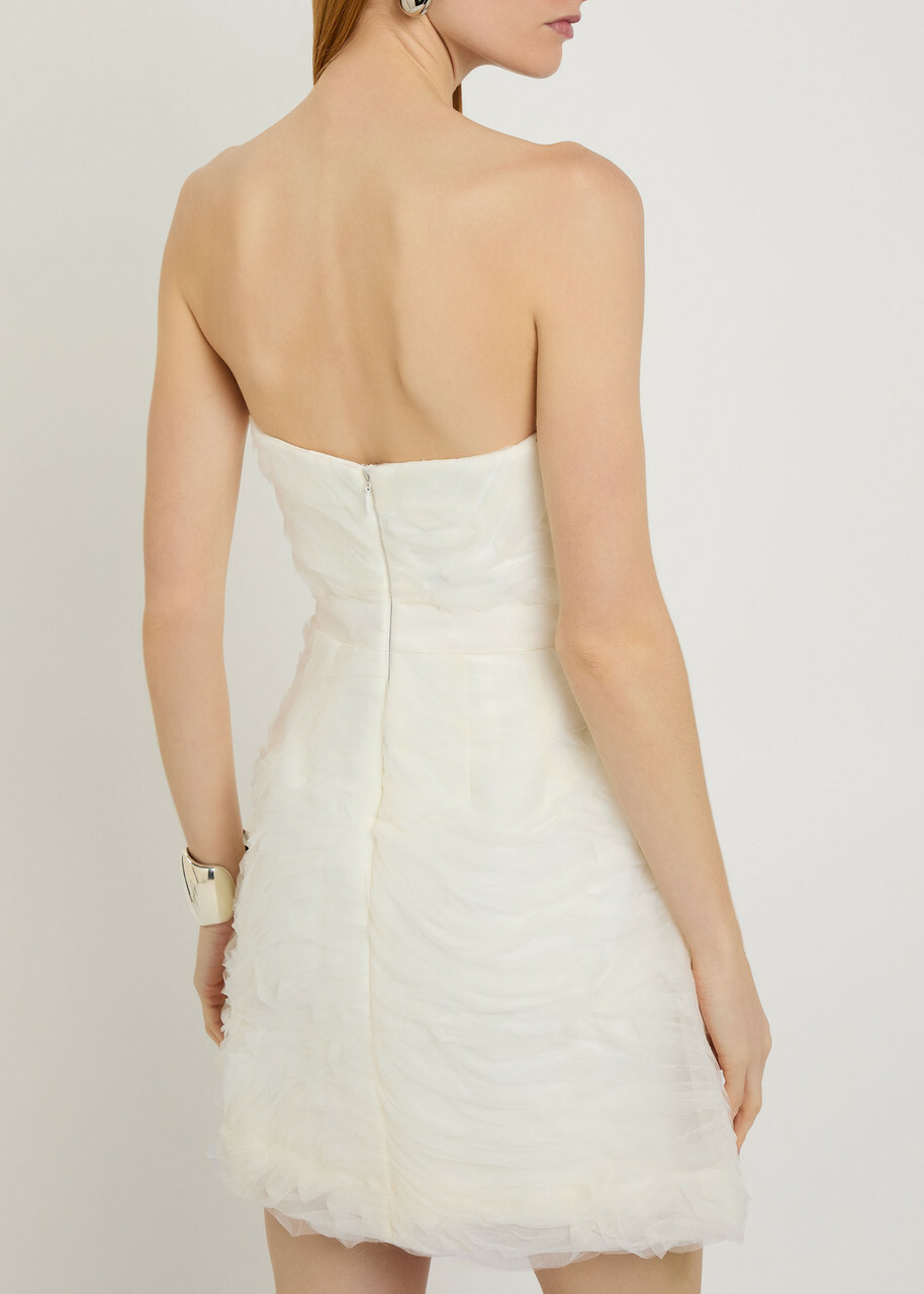 Rebecca Vallance Willow Strapless Mesh and Crepe Mini Dress Ivory