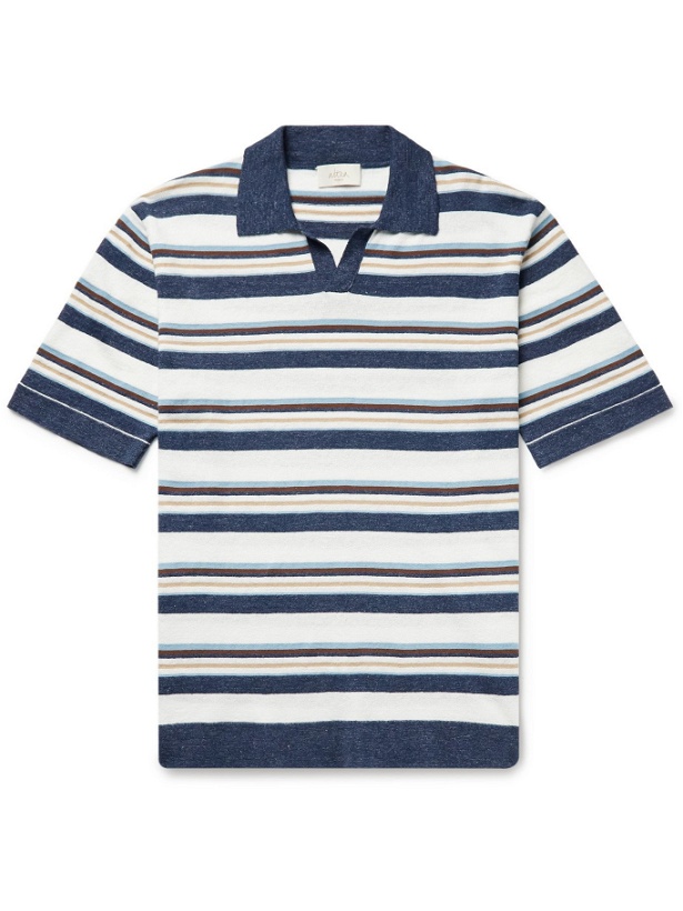Photo: ALTEA - Striped Cotton and Linen-Blend Polo Shirt - Multi - M