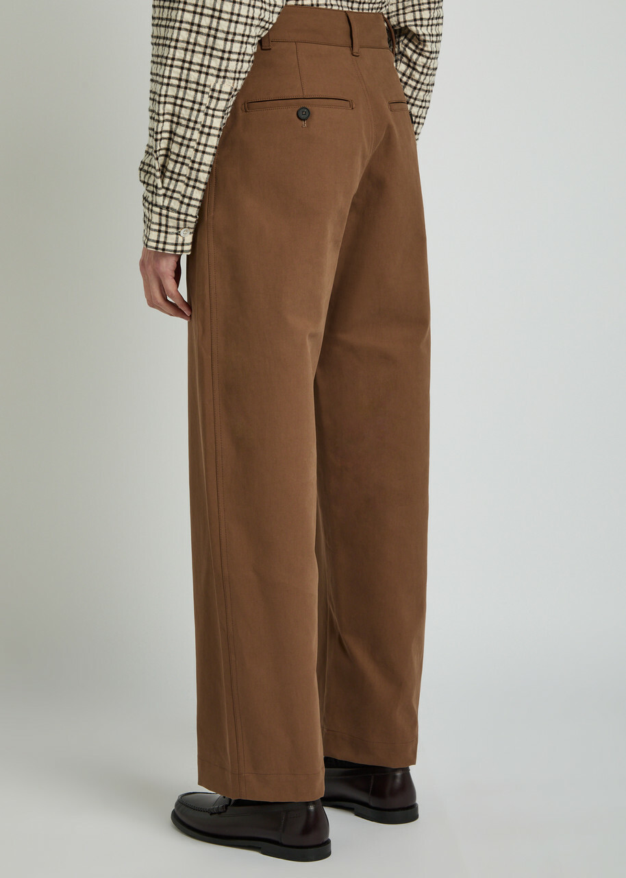 Studio Nicholson Bosworth Curved-leg Cotton Trousers Brown