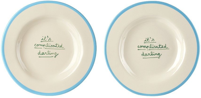 Laetitia Rouget Blue & White 'It's Complicated Darling' Dessert Plate Set