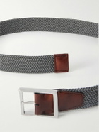 Berluti - 3.5cm Leather-Trimmed Woven Elastic Belt - Gray