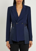 High Scintellate Pleated Stretch-jersey Blazer Navy