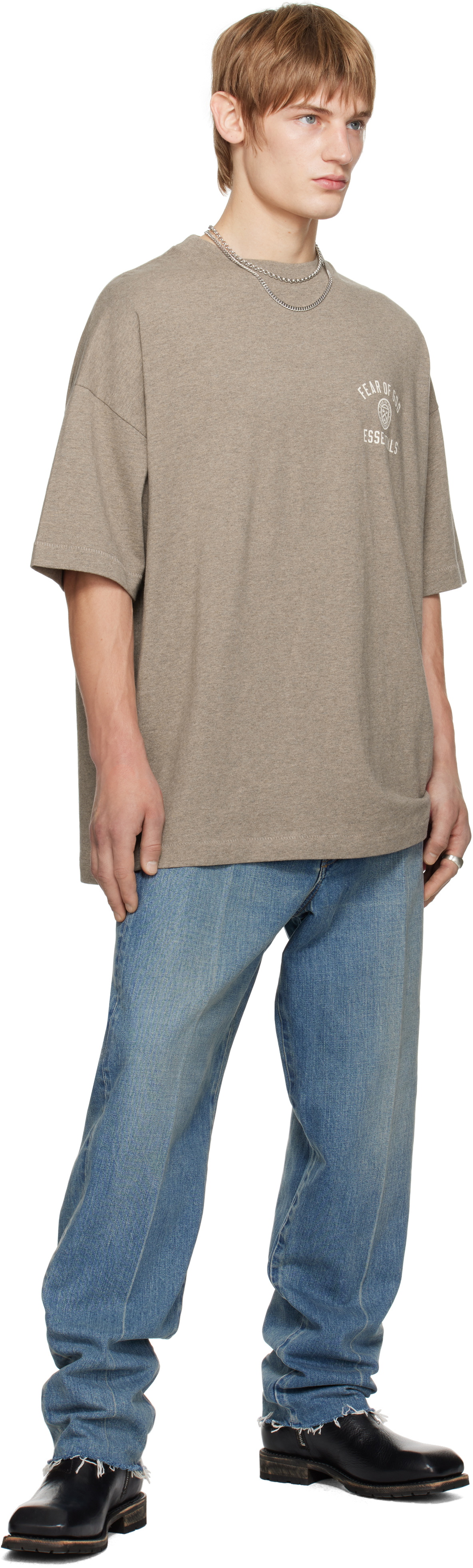 ESSENTIALS FEAR OF GOD グレー Tシャツ　Sサイズ FEAR OF GOD ESSENTIALS logo-print Cotton T-shirt | Grey