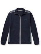 HUGO BOSS - Slim-Fit Piped Logo-Print Cotton-Blend Jersey Track Jacket - Blue