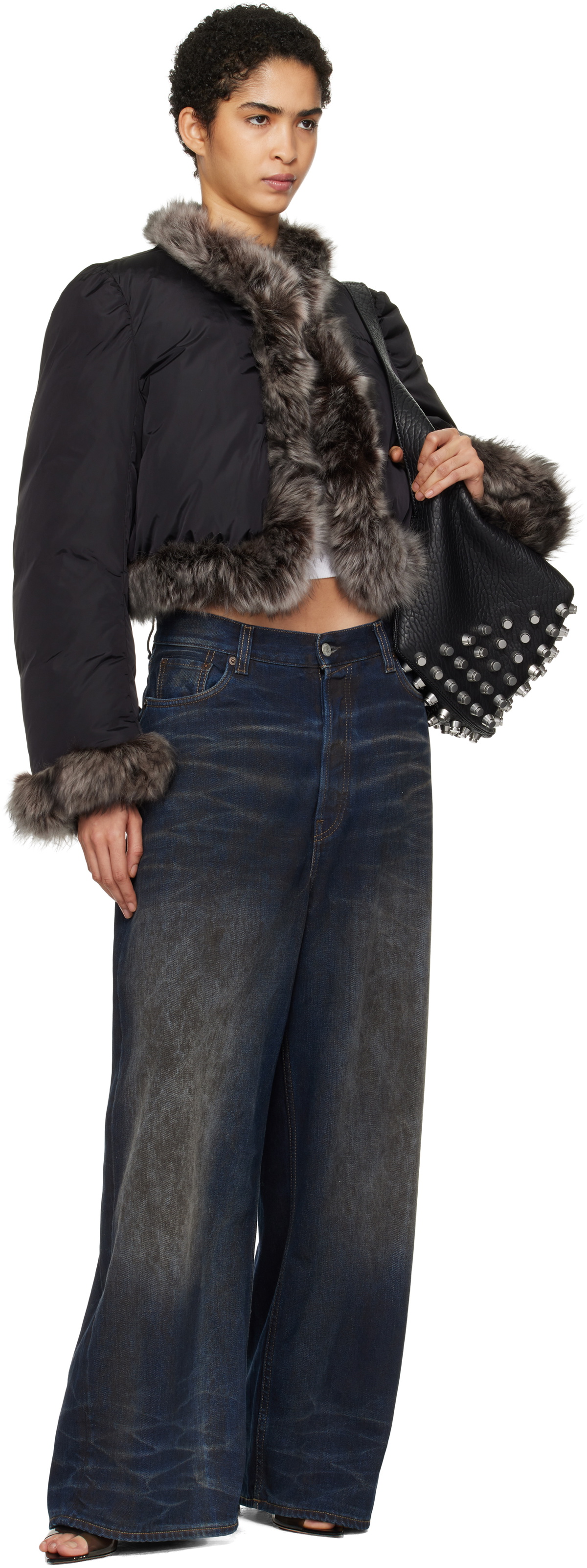 Alexander Wang Black Fur Trim Down Jacket