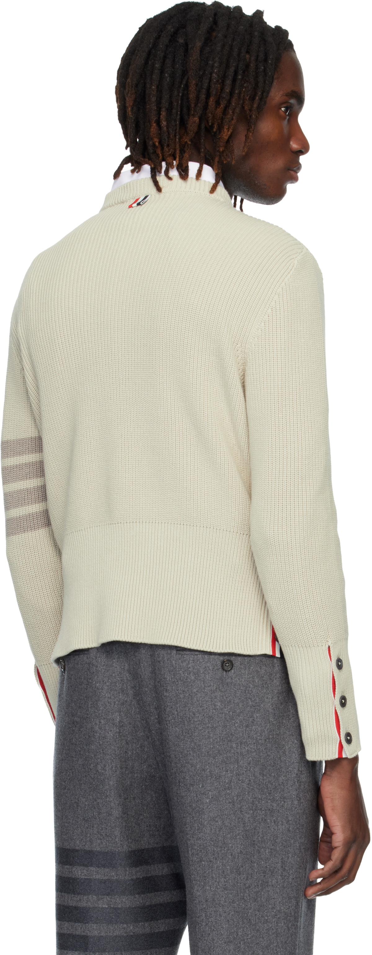 Thom Browne Beige Cotton Cardigan Stitch 4-Bar Sweater
