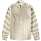 YMC Men's Dean Flannel Striped Button Down Shirt in Ecru