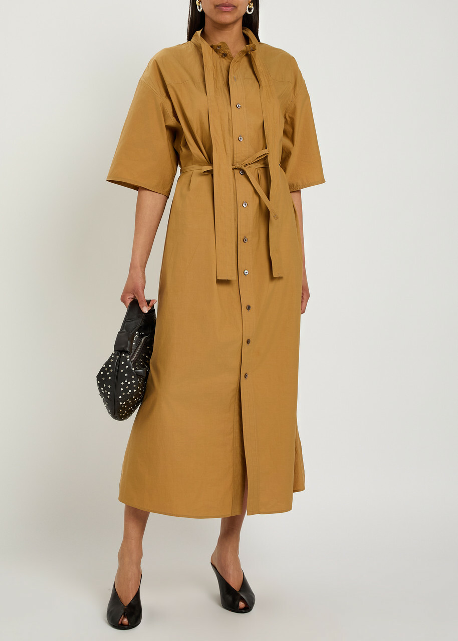 Lemaire Reversible Belted Cotton and Silk-blend Midi Dress Light Brown