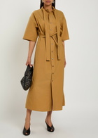 Lemaire Reversible Belted Cotton and Silk-blend Midi Dress Light Brown
