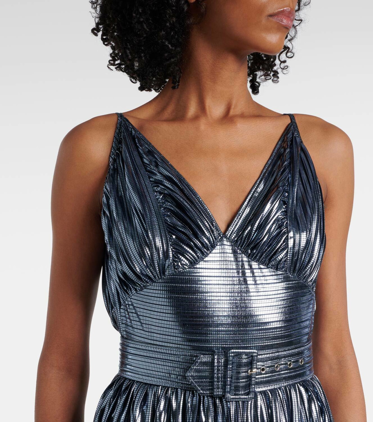 Rodarte Pleated belted lamé gown