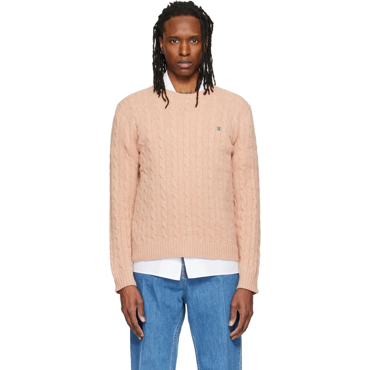 Valentino Pink Cable-Knit Wool Sweater