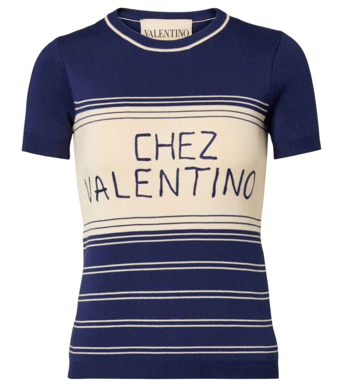 VALENTINO【関税込み】Chez Valentino ストライプ ロゴ Tシャツ Valentino Black Go Logo T-Shirt Valentino