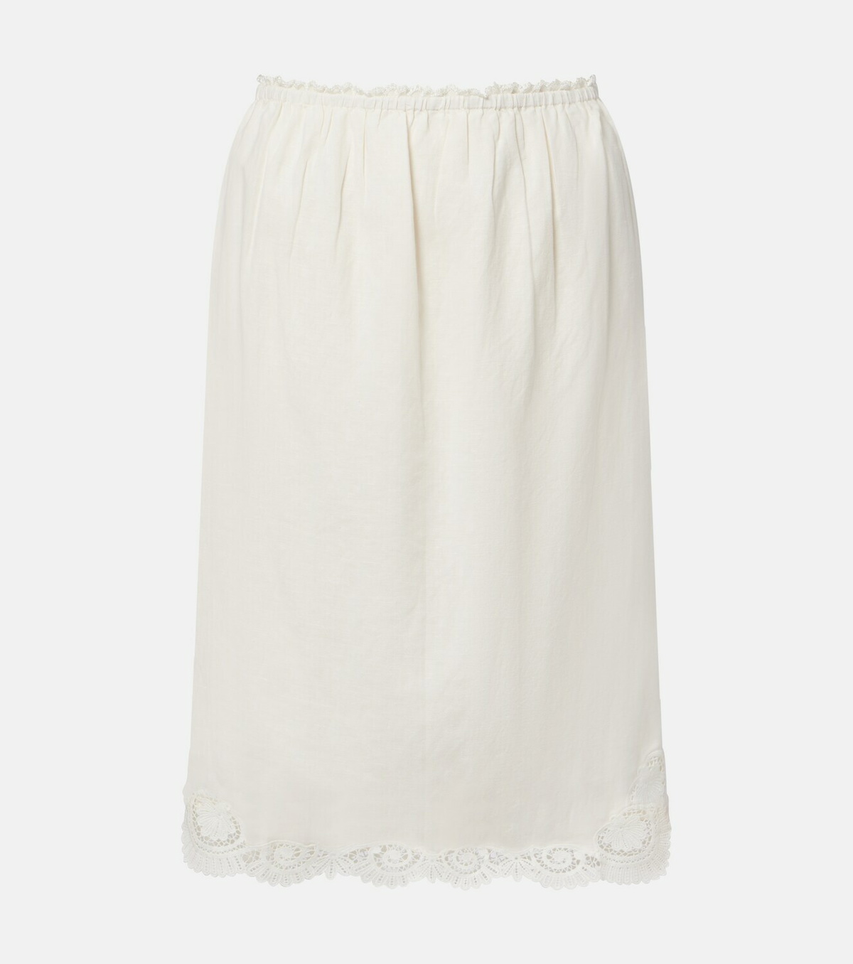 Posse Darya embroidered linen and cotton midi skirt