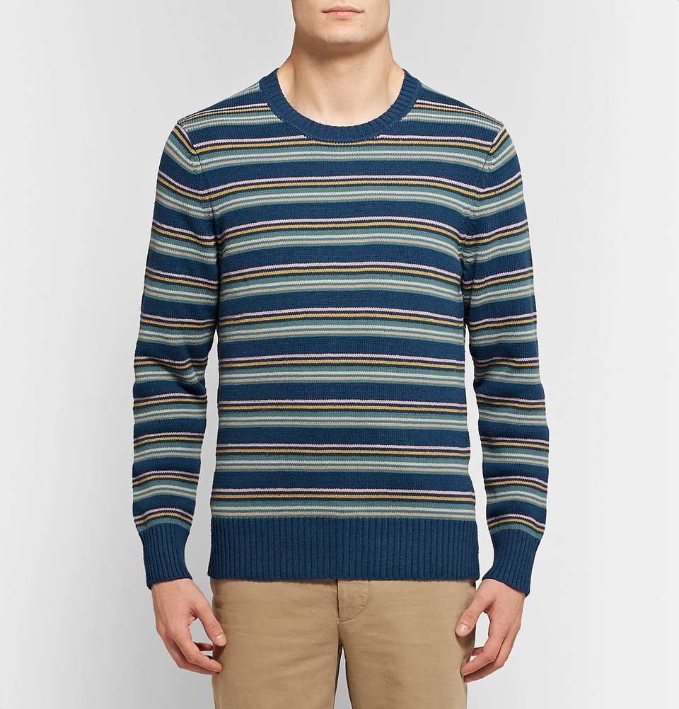 Striped Knitted Track Jacket - Navy, Men's Knitwear