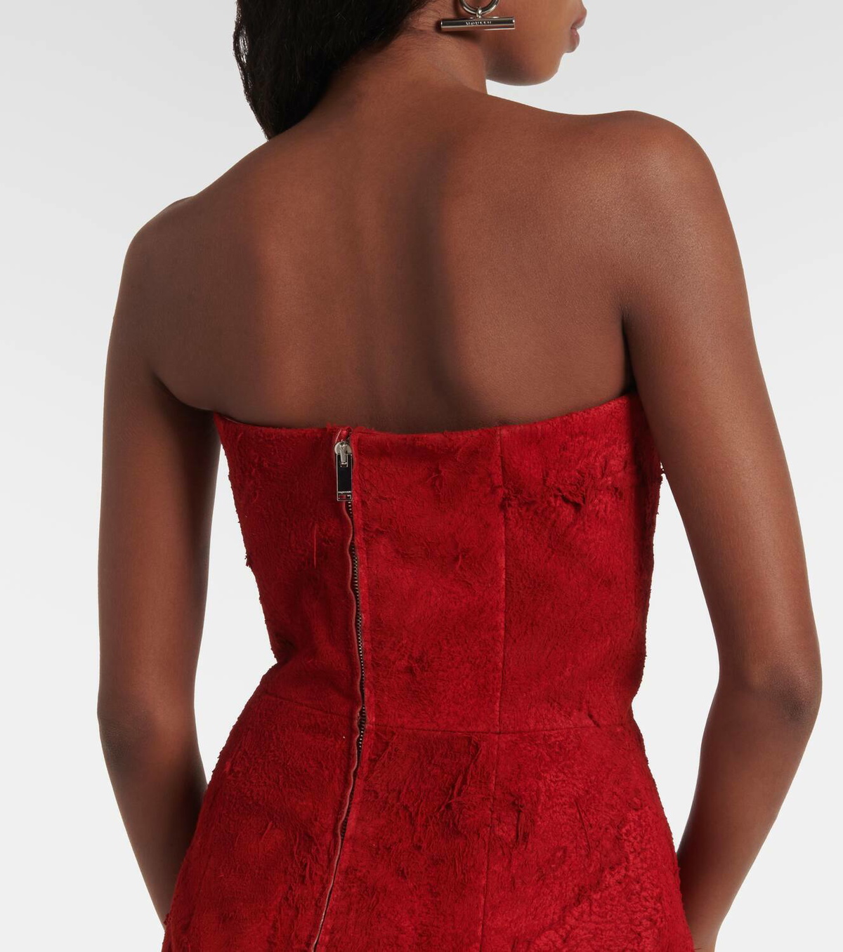 Alexander McQueen Distressed strapless suede midi dress Alexander McQueen