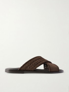 Manolo Blahnik - Tex Nubuck-Trimmed Leather Sandals - Brown