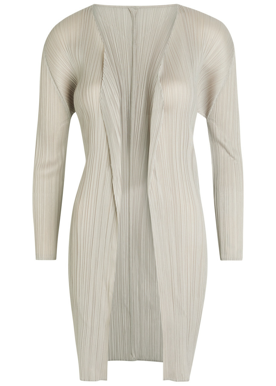Pleats Please Issey Miyake Pleated Woven Coat Beige