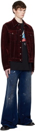 COÛT DE LA LIBERTÉ Burgundy Johnny Stretch Suede Denim Trucker Jacket