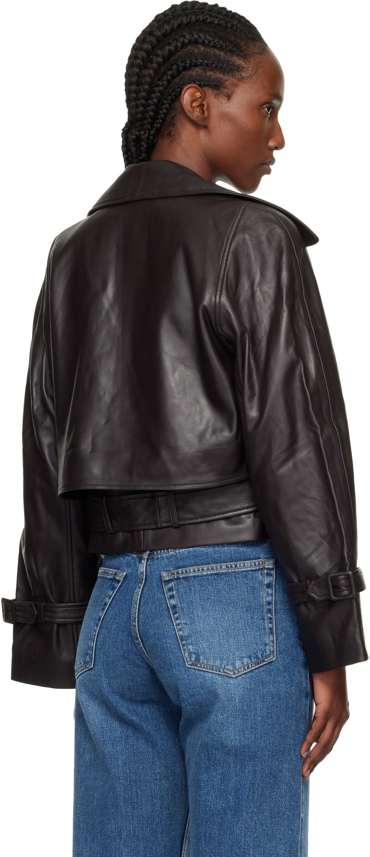 Nour Hammour Brown Hatti Cropped Leather Jacket