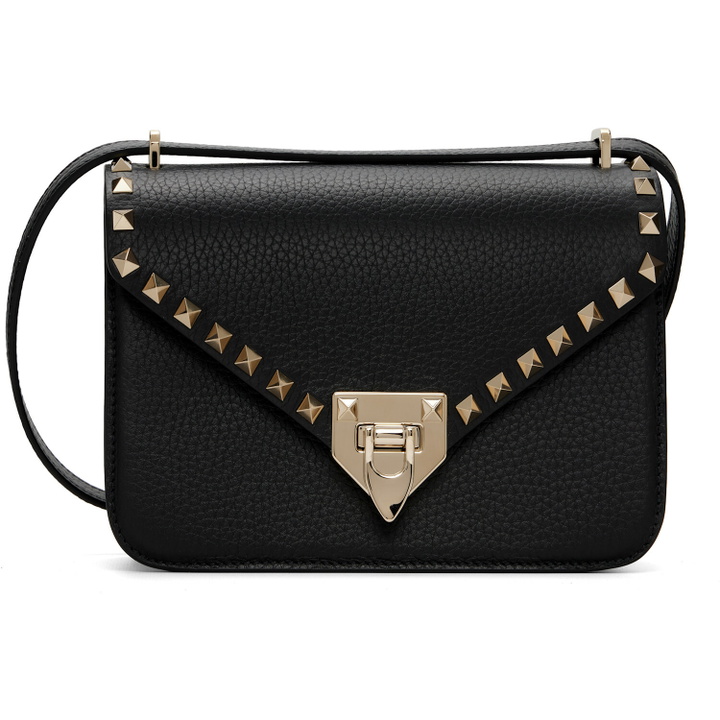 Photo: Valentino Garavani Black Rockstud Small Shoulder Grainy Calfskin Bag