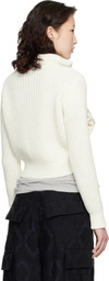 OPEN YY Off-White Applique Knit Zipup Sweater
