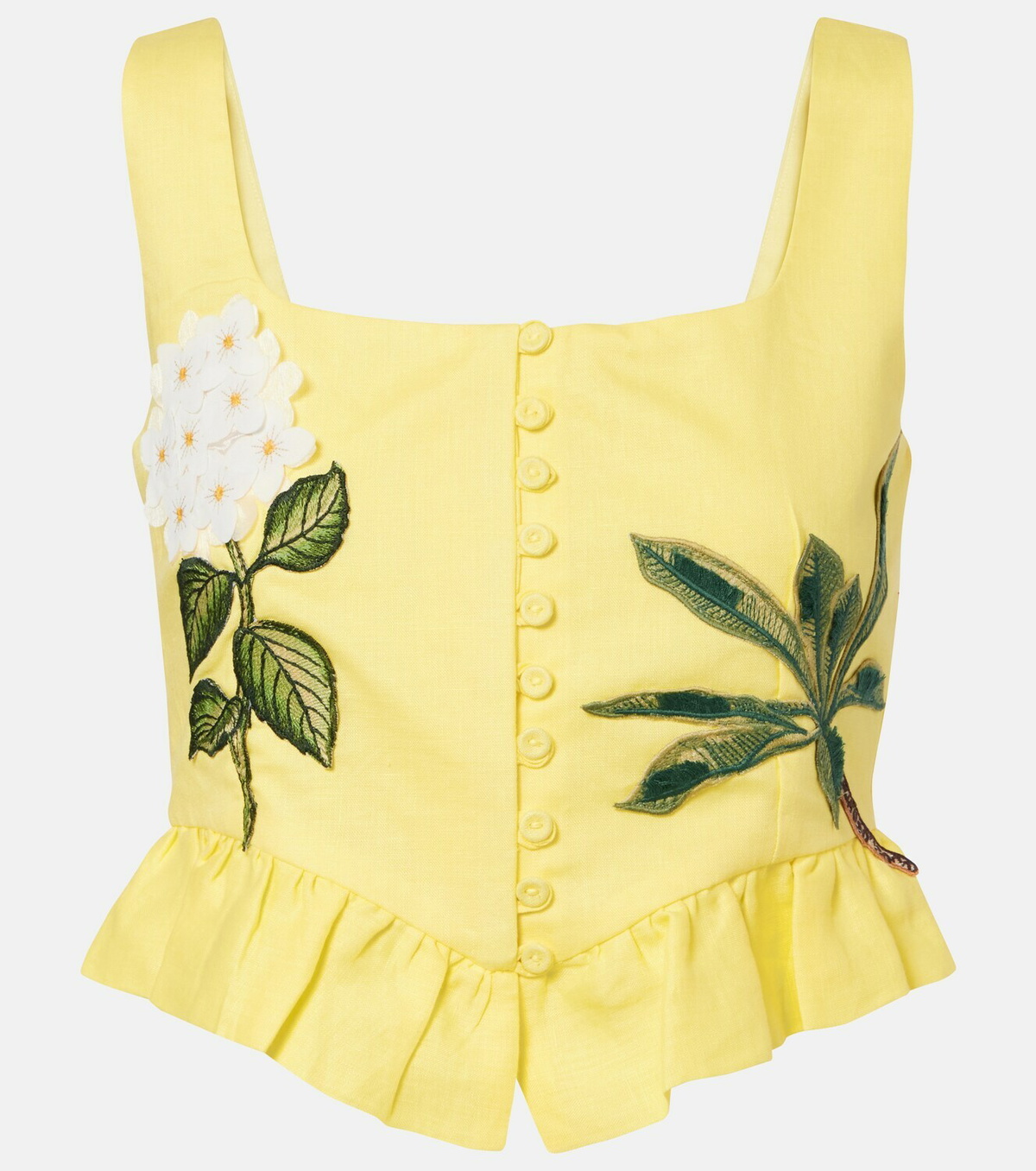 Agua by Agua Bendita Eslabón floral-appliqué linen crop top