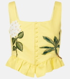 Agua by Agua Bendita Eslabón floral-appliqué linen crop top