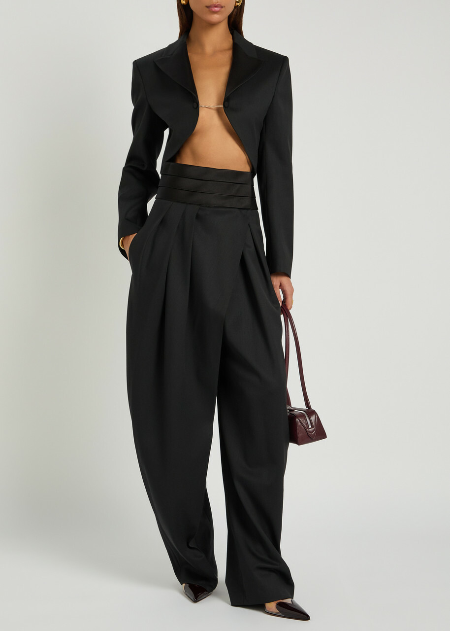 Alaïa Cropped Silk and Stretch-wool Jacket Black