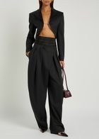 Alaïa Cropped Silk and Stretch-wool Jacket Black