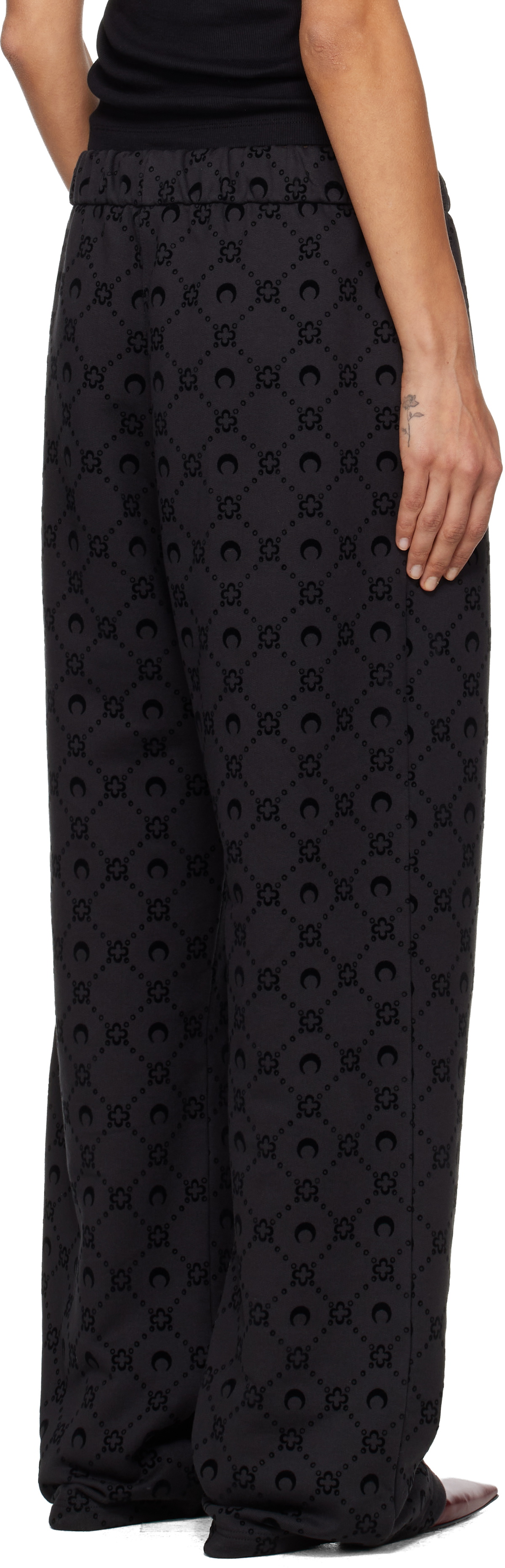 Marine Serre Black Moonogram Flocked Fleece Sweatpants