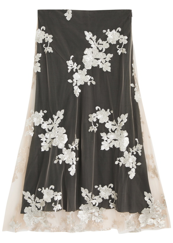 Photo: Marques' Almeida Floral Sequin-embellished Mesh Midi Skirt Silver