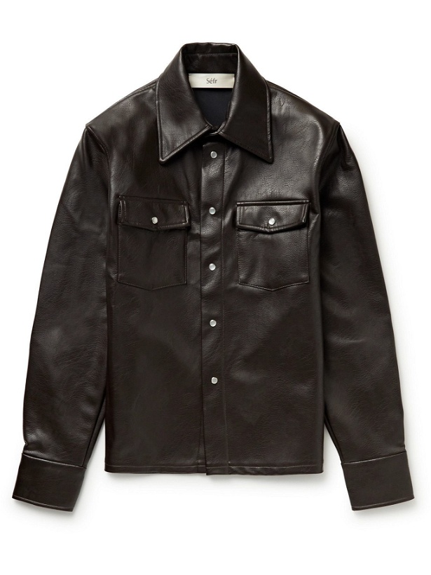 Photo: Séfr - Matsy Vegan Textured-Leather Shirt Jacket - Brown