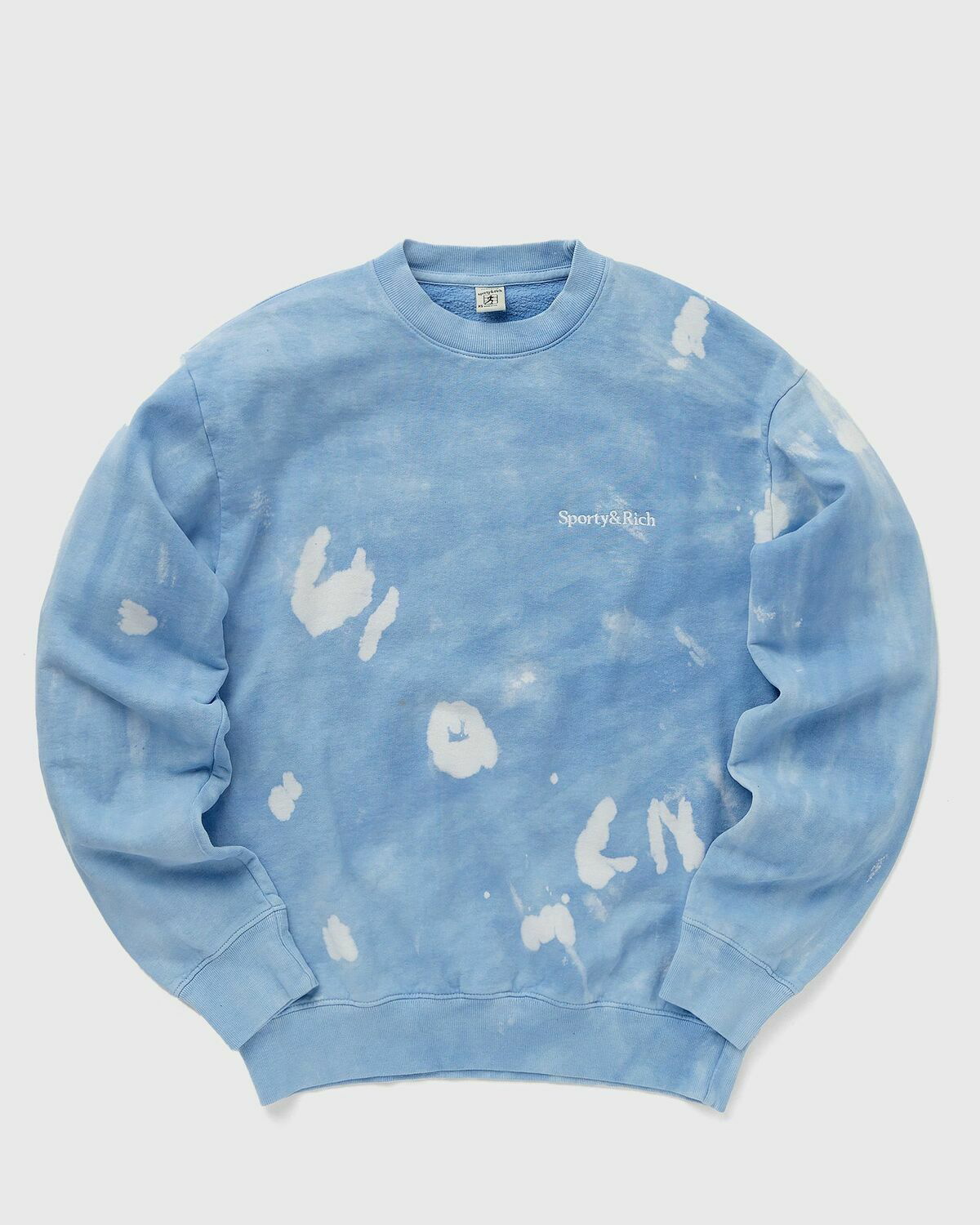 Sporty Rich Serif Logo Embroidered Tie Dye Crewneck Blue