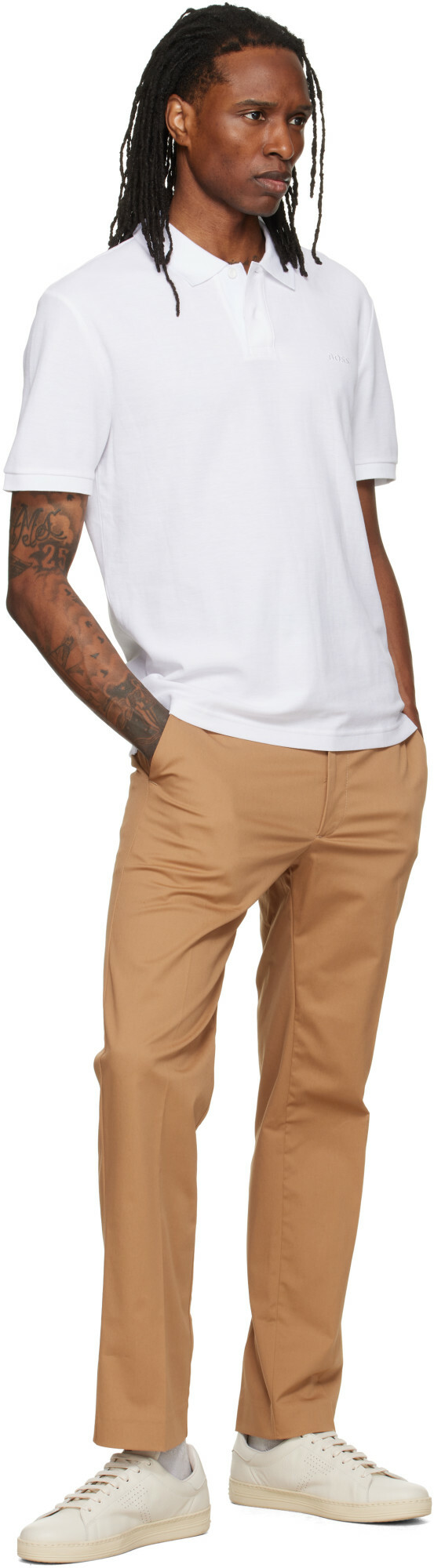BOSS White Embroidered-Logo Polo