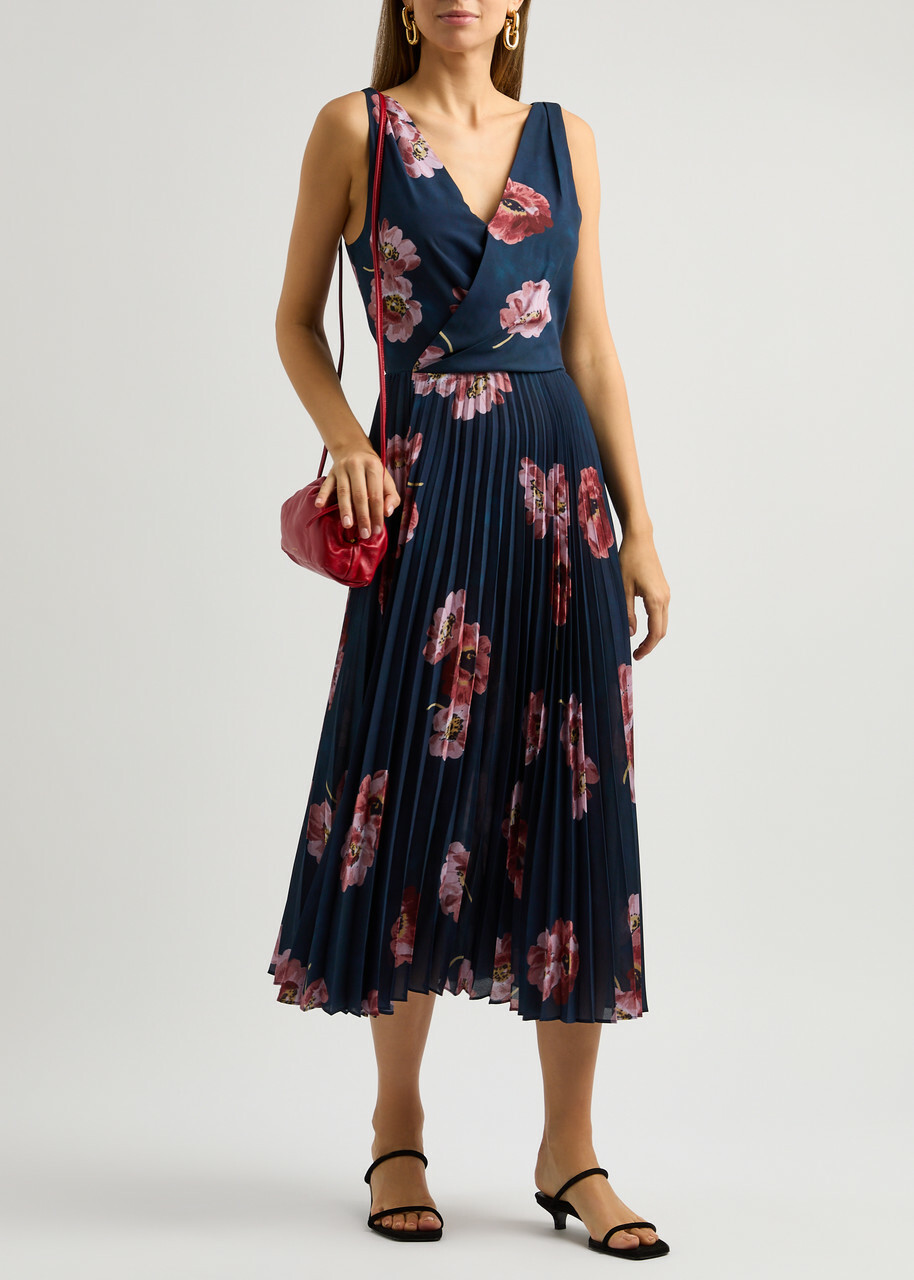 strapless open back dress Entro Coffee Floral Print Pleated Mini Dress main image 0