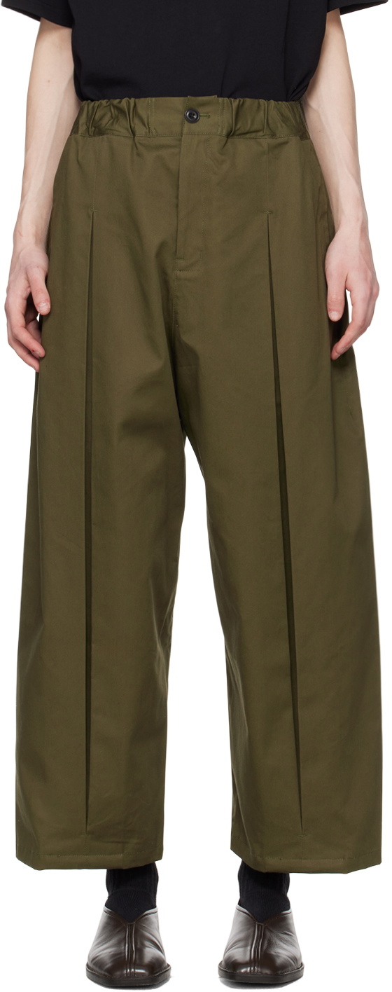 SAGE NATION Khaki Box Pleat Trousers SAGE NATION