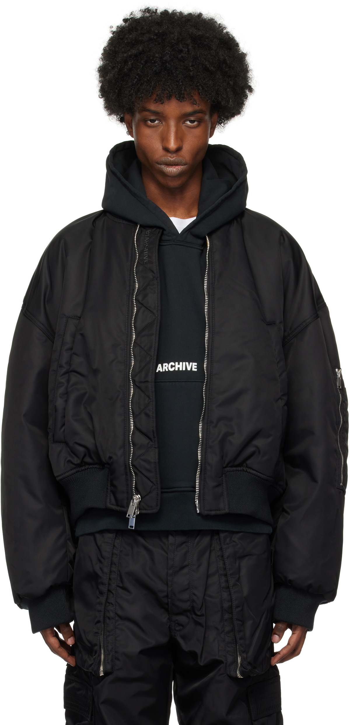 B1ARCHIVE Black Cropped Oversized Bomber Jacket