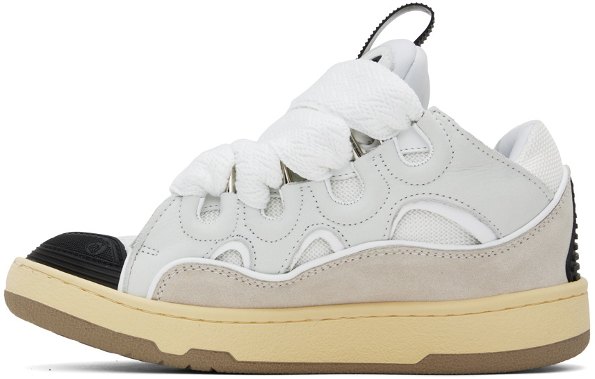 Lanvin White & Gray Leather Curb Sneakers Lanvin