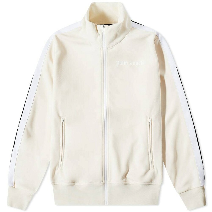 Photo: Palm Angels Men's Taped Track Jacket in Off White/White