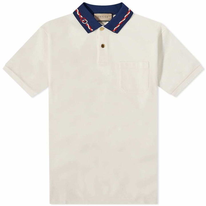 Photo: Gucci Men's Logo Collared Polo Shirt in Milk